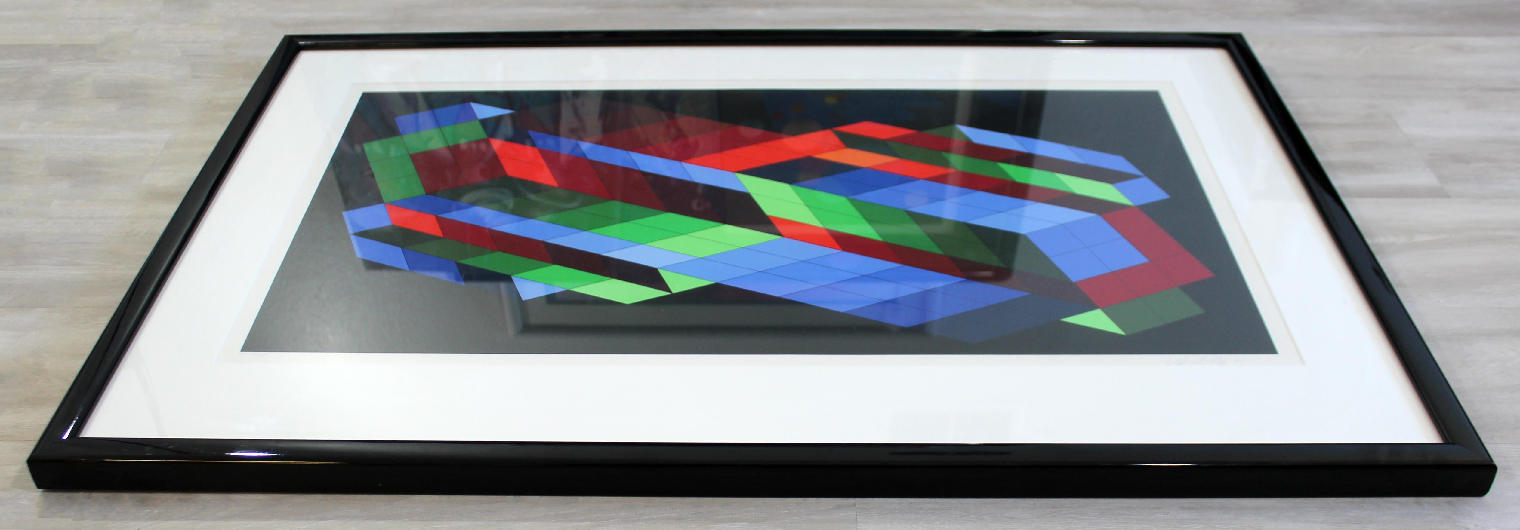 Contemporary Framed Op Art Lithograph Vasarely the Door 23/25 1980 In Good Condition In Keego Harbor, MI