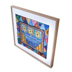 Contemporary Framed Quilted Textile Art Painting on Canvas