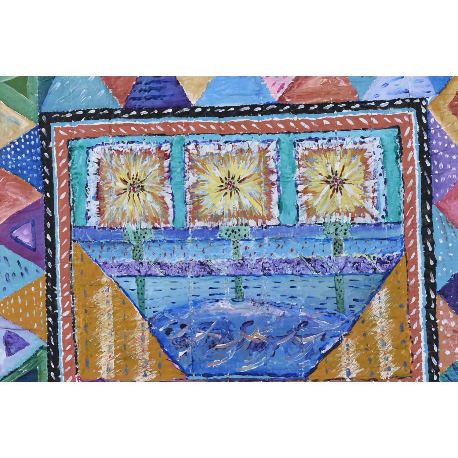 American Contemporary Framed Quilted Textile Art Painting on Canvas For Sale