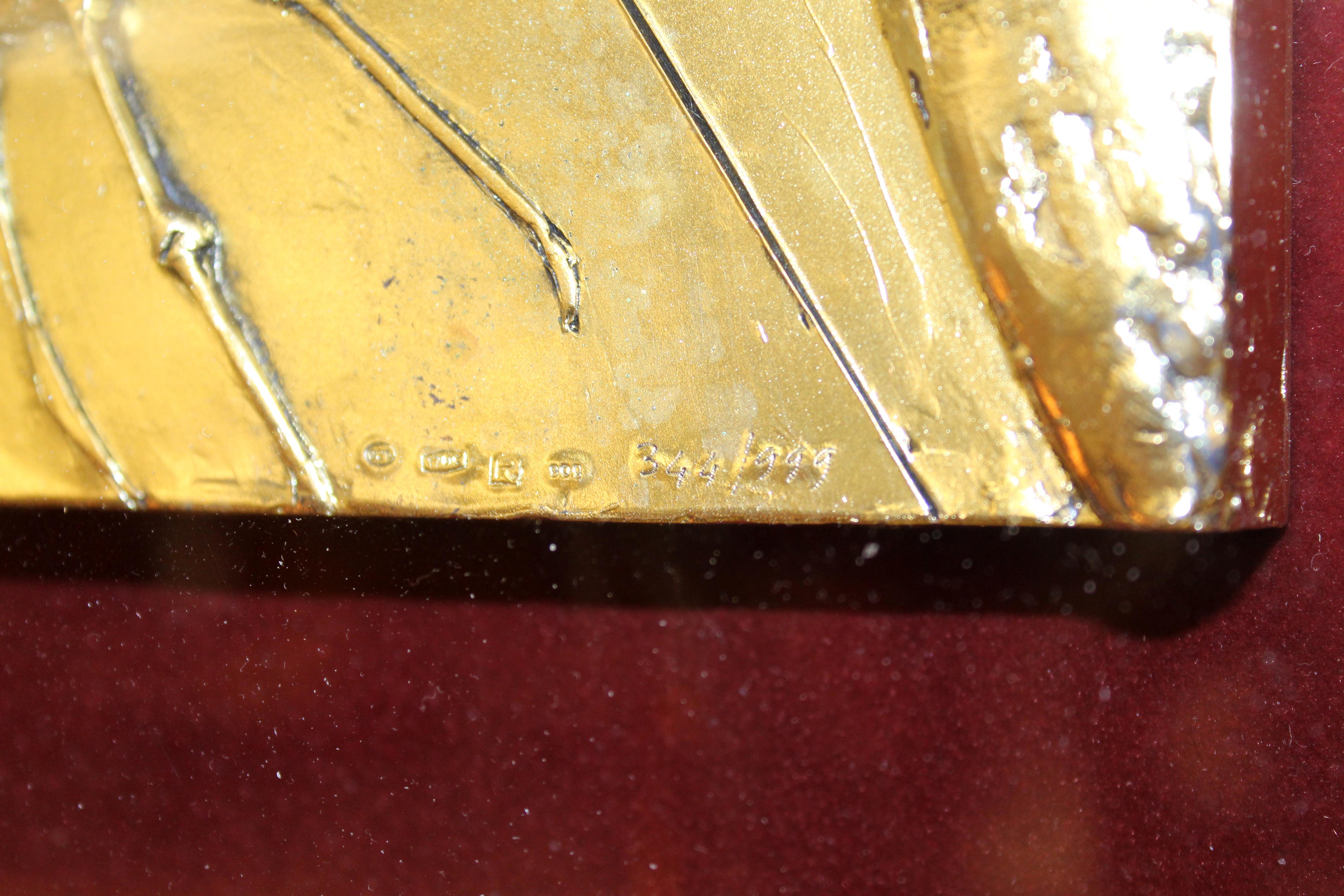 Contemporary Framed Salvador Dali Bas Wall Relief Gold Dipped Silver Peccato 2