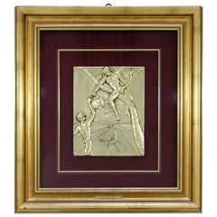 Contemporary Framed Salvador Dali Bas Wall Relief Gold Dipped Silver Peccato