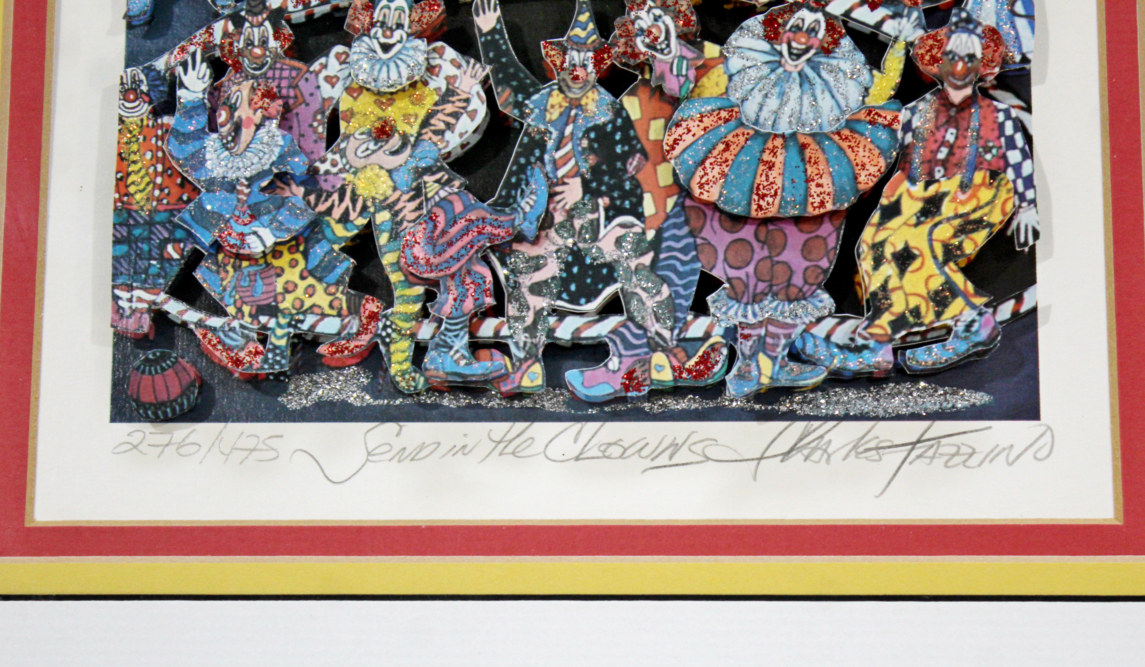 Late 20th Century Contemporary Framed Send Clowns 3D Serigraph Signed Charles Fazzino 276/475 COA