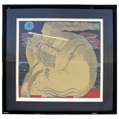 Contemporary Framed Serigraph Signed Orlando Botero with Hand Embossed Gold Leaf