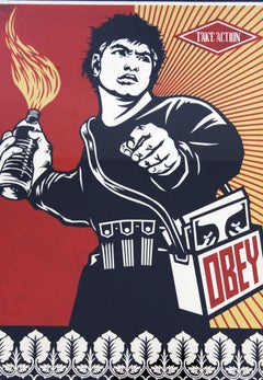 Contemporary Framed Shepard Fairey Artist Proof Molotov Man 2006 Red