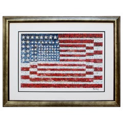 Contemporary Framed Three Flags Photo Mosaic Seriolithograph Signed Neil Farkas