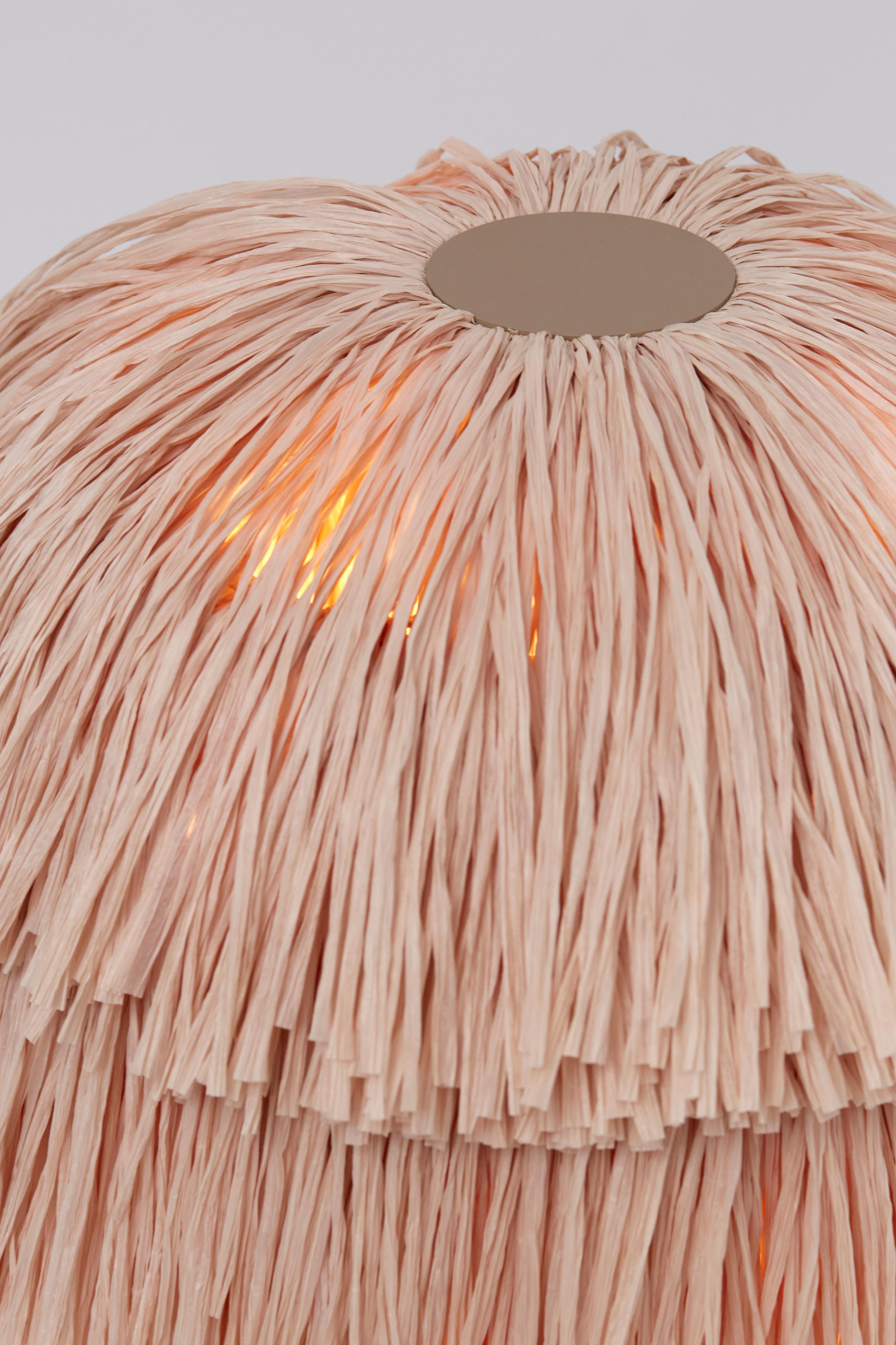 Modern Contemporary Fran Table Lamp in Raffia Fringes & Steel For Sale