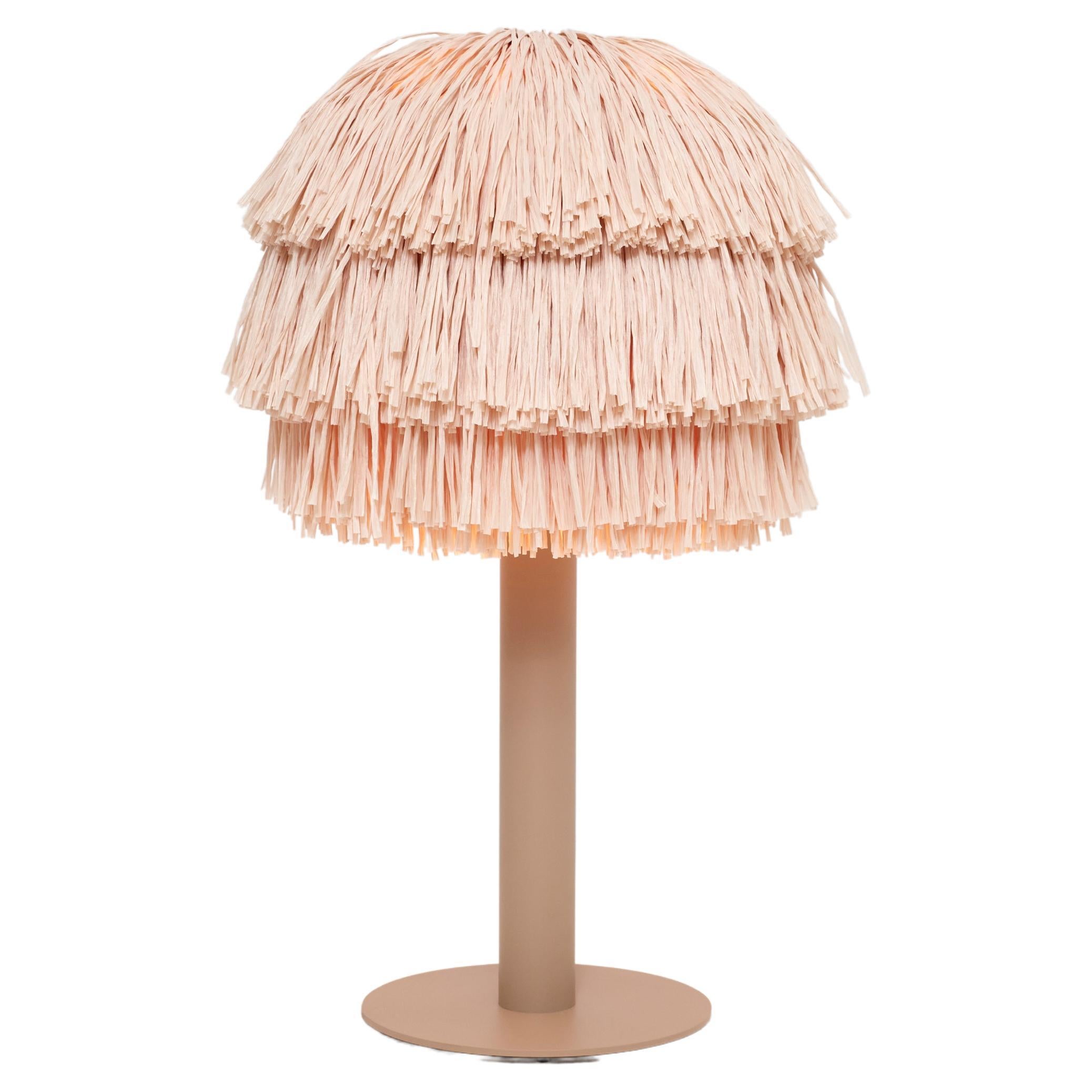 Contemporary Fran Table Lamp in Raffia Fringes & Steel For Sale