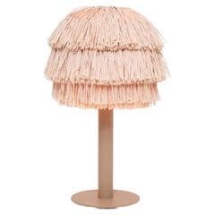 Contemporary Fran Table Lamp in Raffia Fringes & Steel
