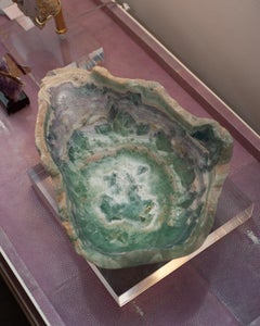 Contemporary Freeform Fluorite Green and Purple Banded Bowl