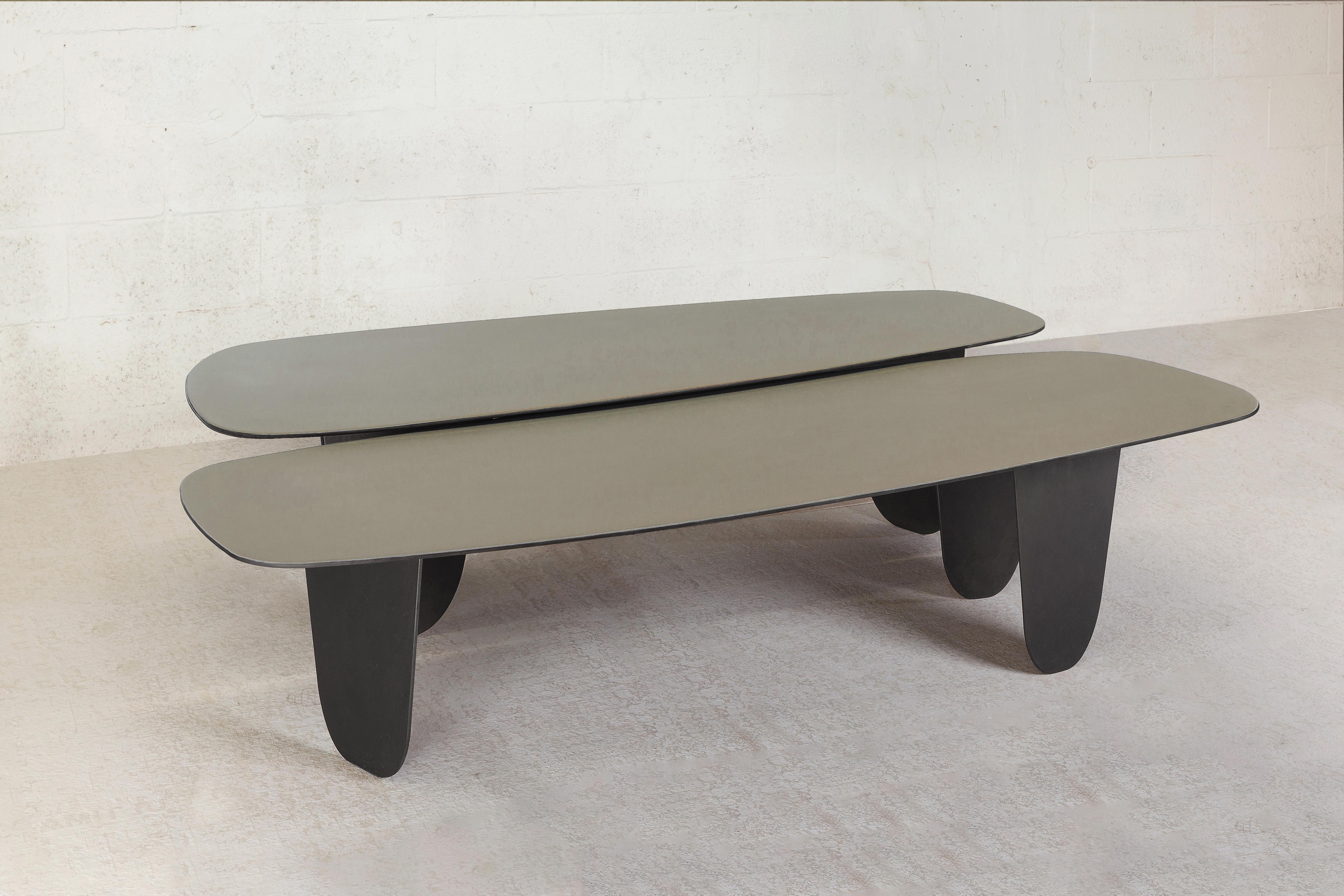 Patinated Contemporary Freeform Minimalist Steel and Resin Low Tables by Vivian Carbonell For Sale