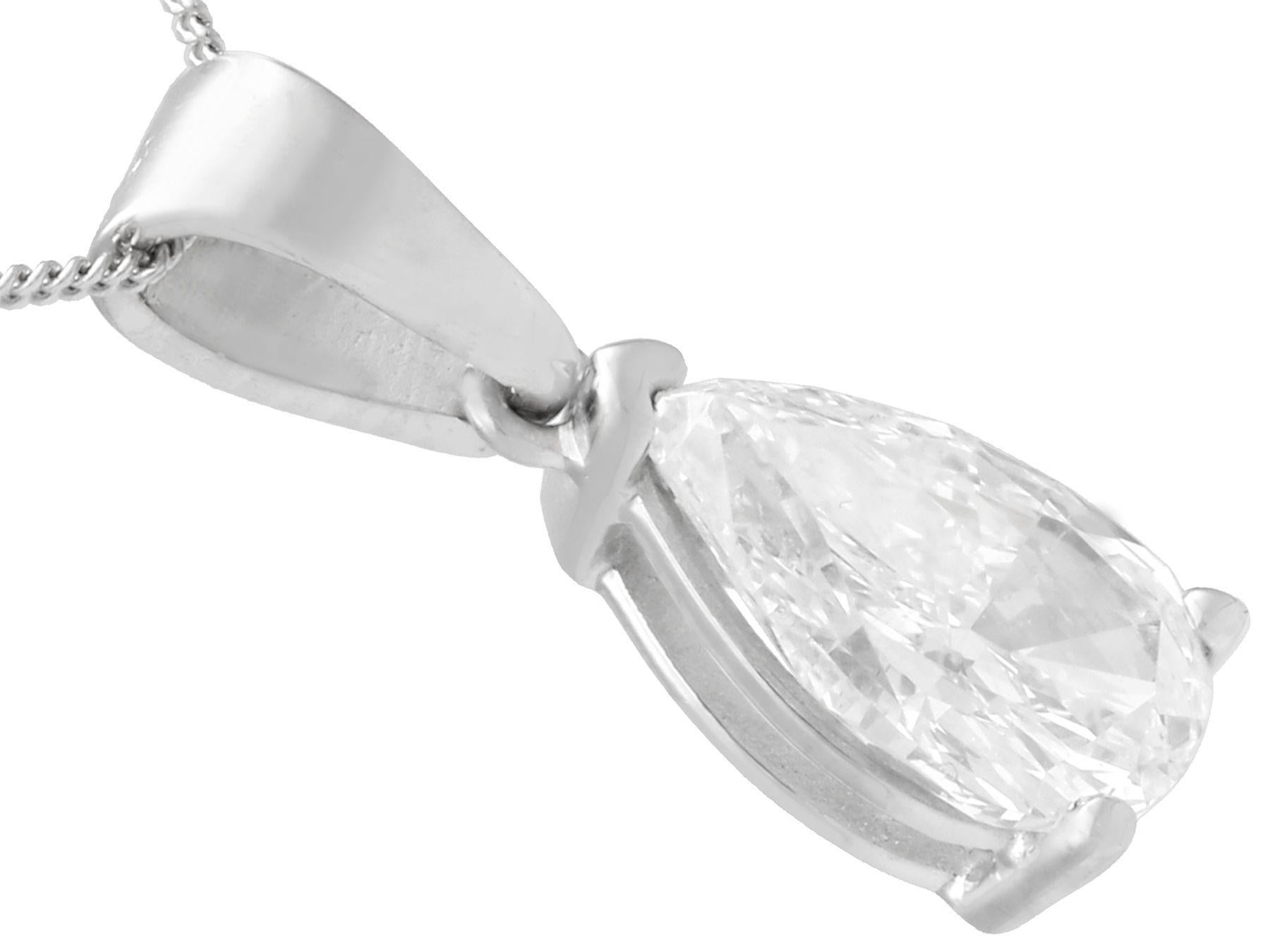 Pear Cut Contemporary French 1.02 Carat Diamond and White Gold Pendant For Sale