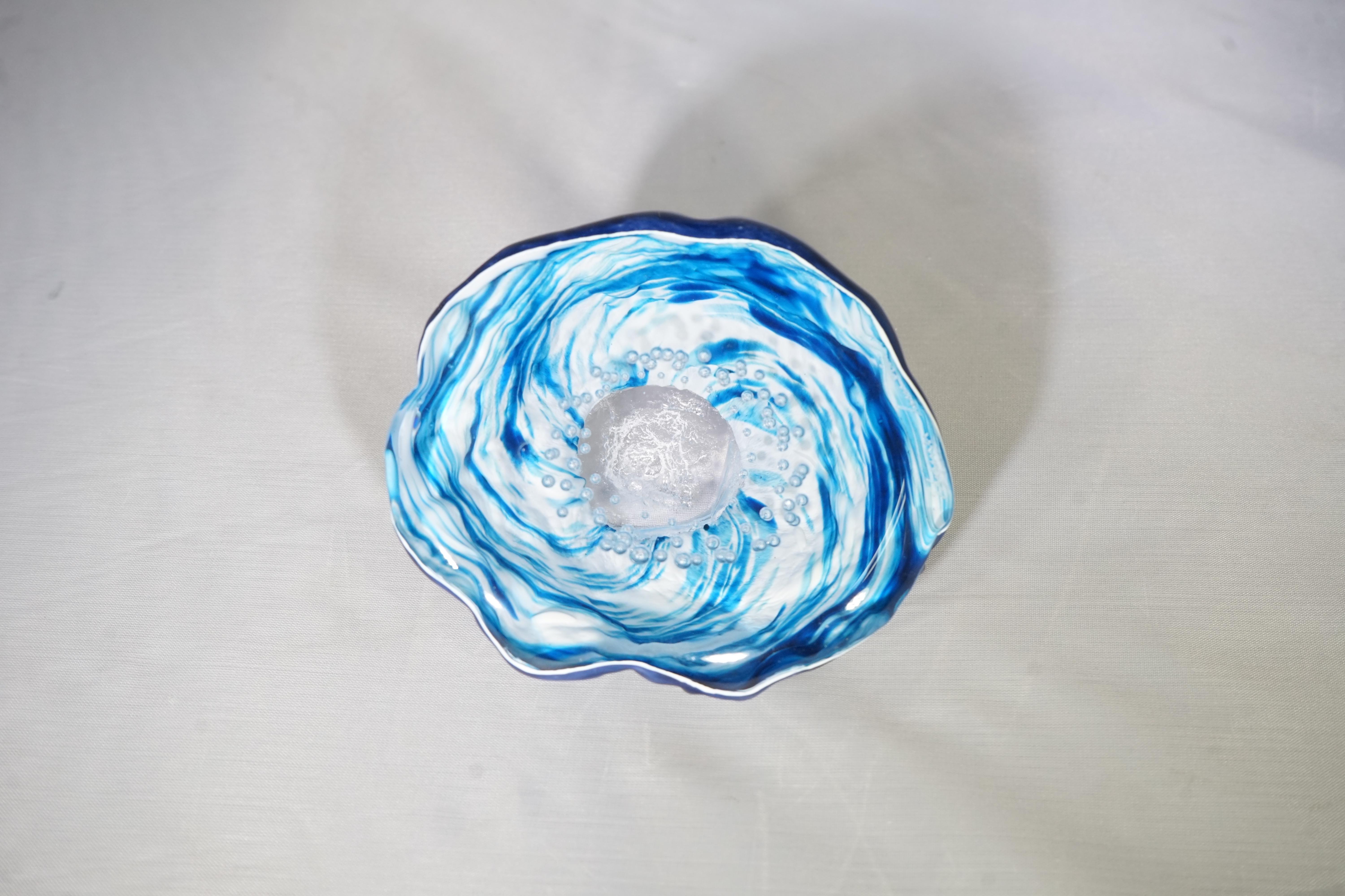 Contemporary French Atelier Florence Lemoine Blue Blown Glass Objet 1