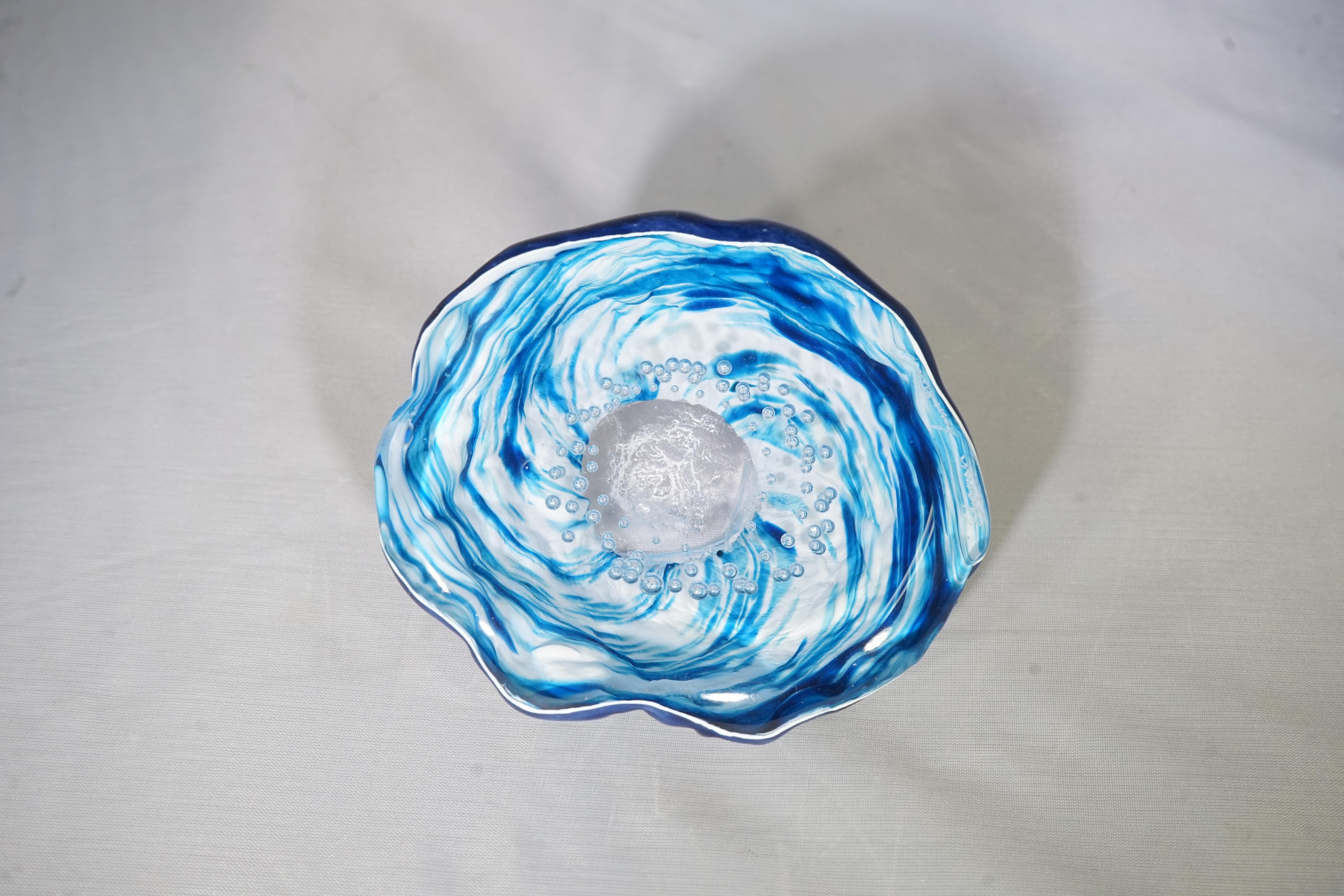Contemporary French Atelier Florence Lemoine Blue Blown Glass Objet 2