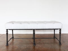 Contemporary French Bronze Paw-Foot Bench with Tufted Upholstered Top