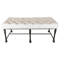 Contemporary French Bronze Paw-Foot Bench with Tufted Upholstered Top