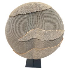 Contemporary French Corrugated Paper Disc Sculpture on Iron Stand