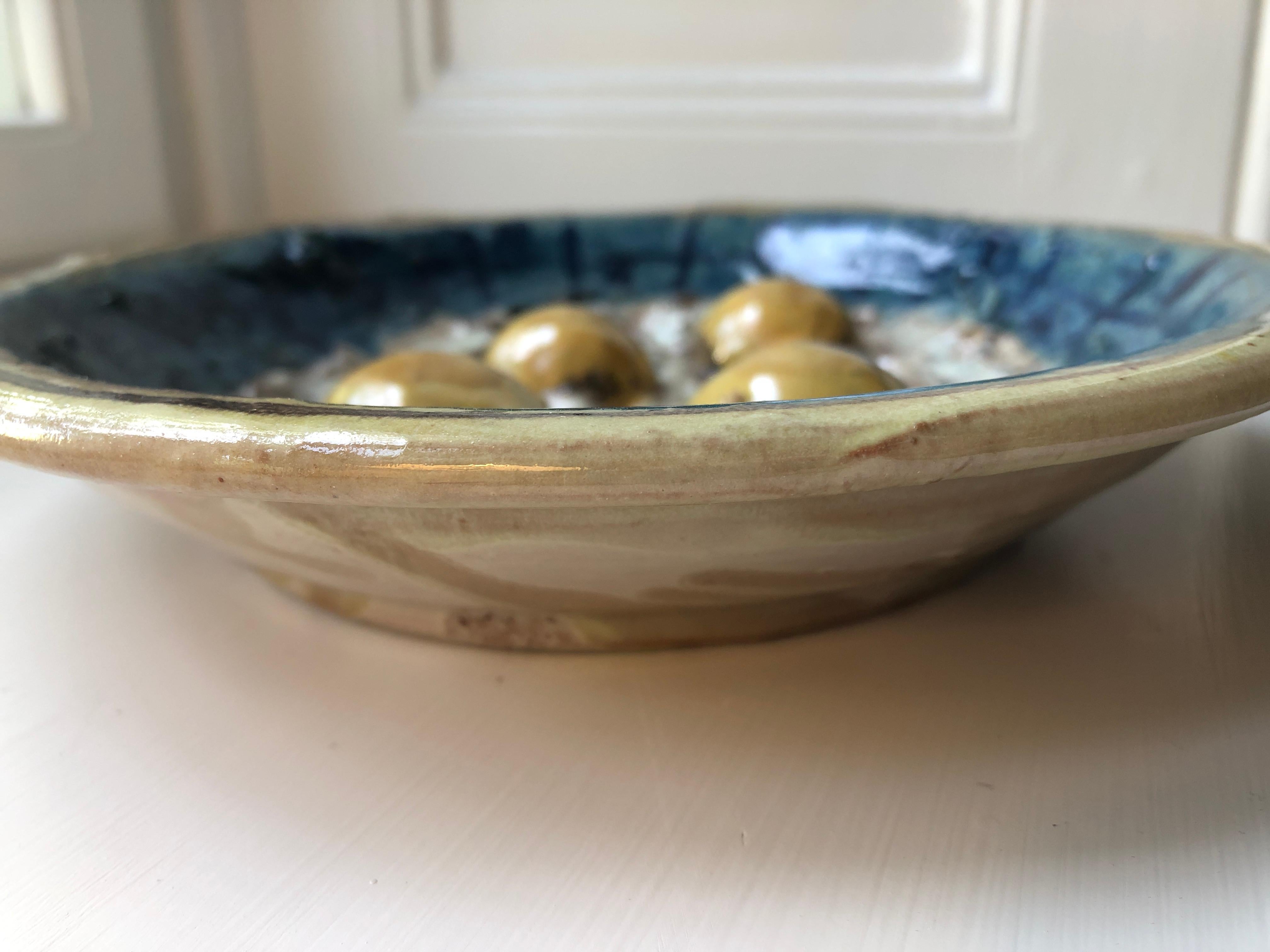 Contemporary French CristaSeya Hanging Ceramic Platter in Yellow, White and Blue 3