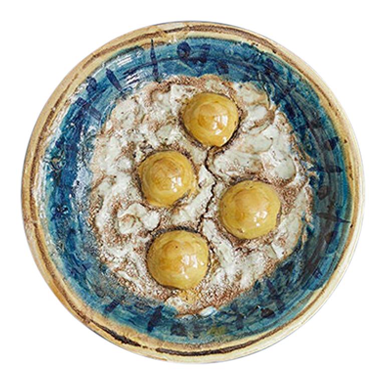 Contemporary French CristaSeya Hanging Ceramic Platter in Yellow, White and Blue