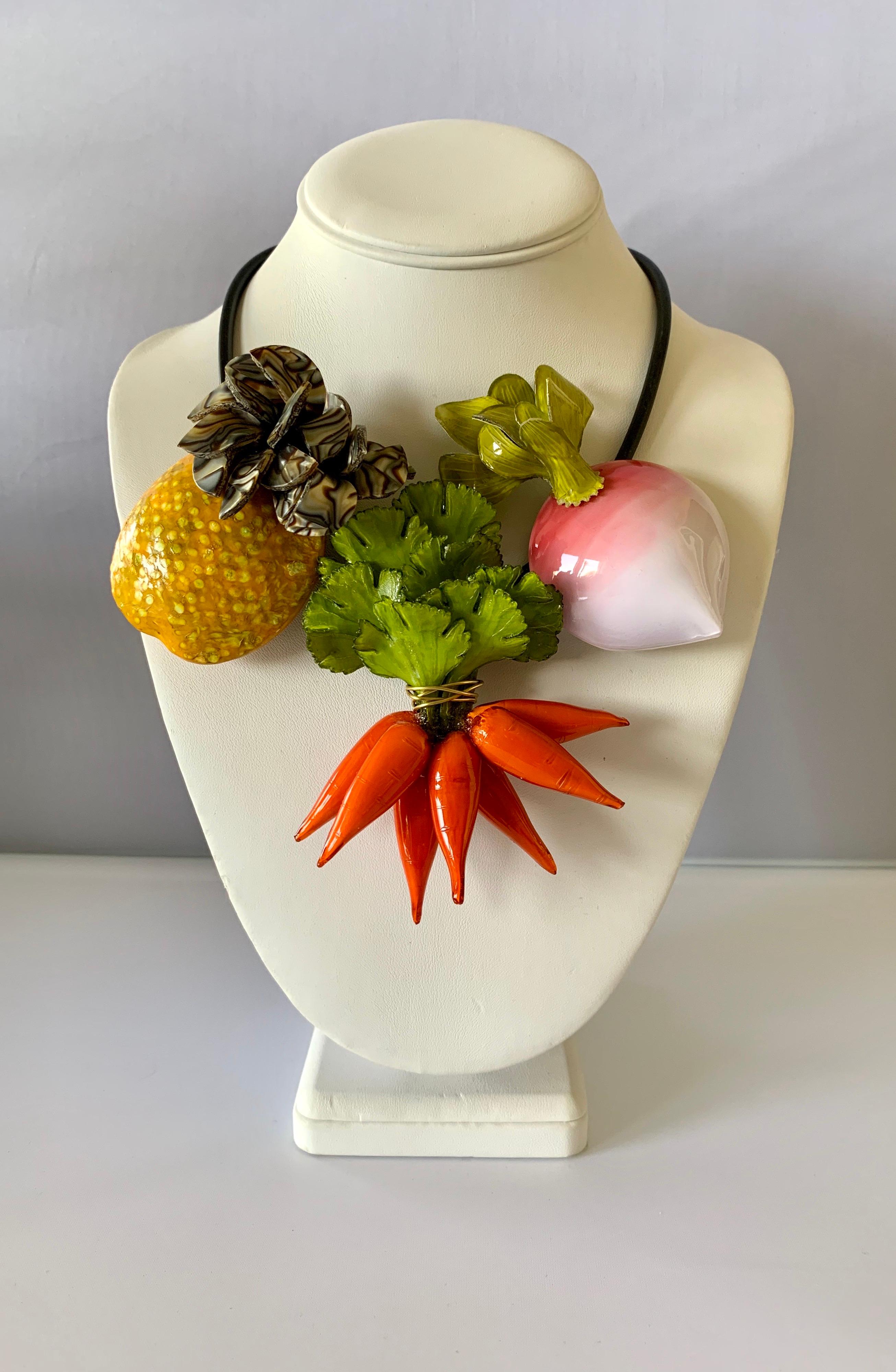 Contemporary French Designer Fruit and Vegetable Statement Necklace  In New Condition In Palm Springs, CA