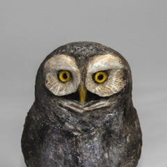 Contemporary French Folk Art Papier-Mâché Owl Sculpture, 8.25" H