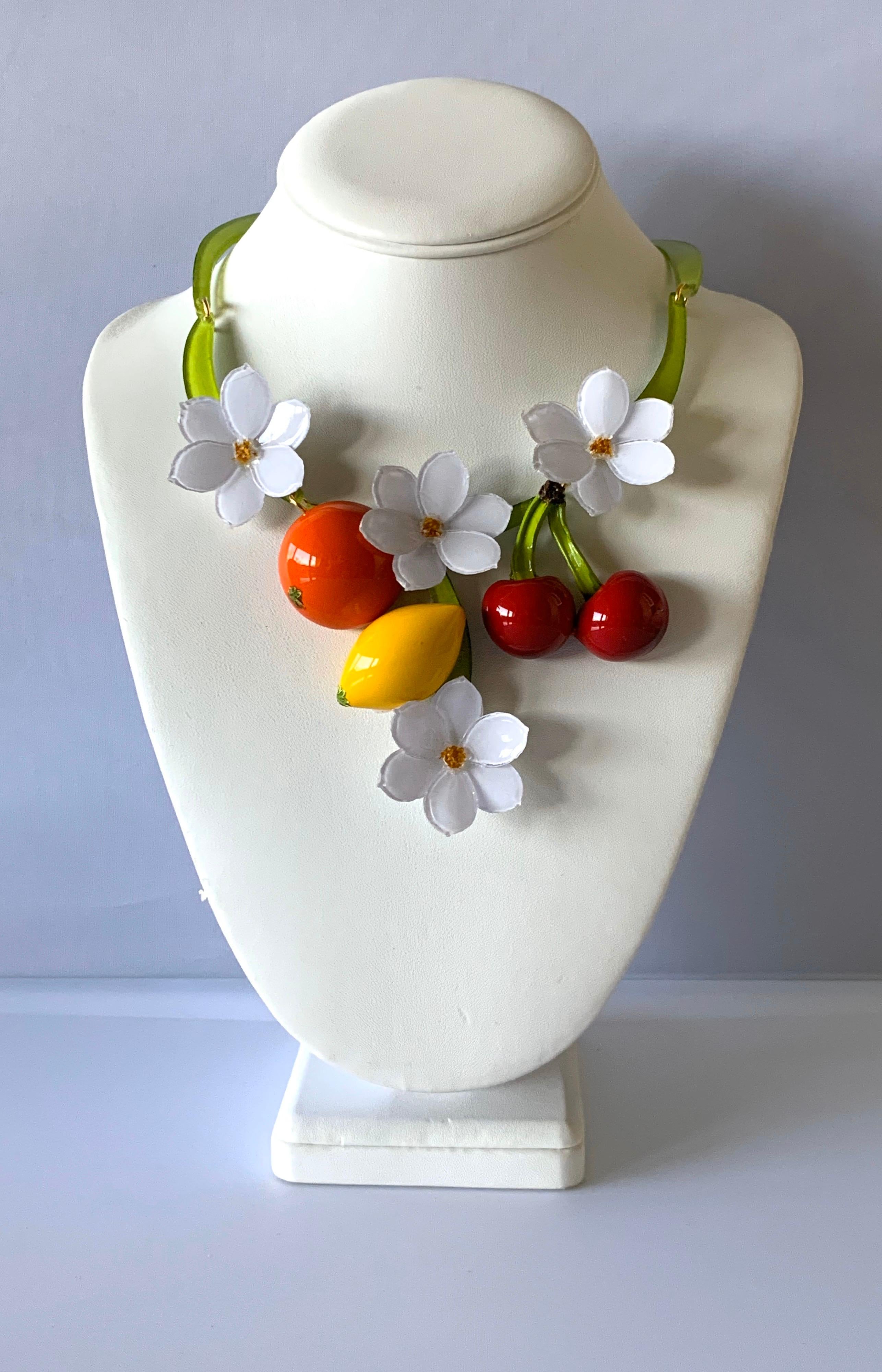 Contemporary French Fruit and Flower Statement Necklace In New Condition In Palm Springs, CA