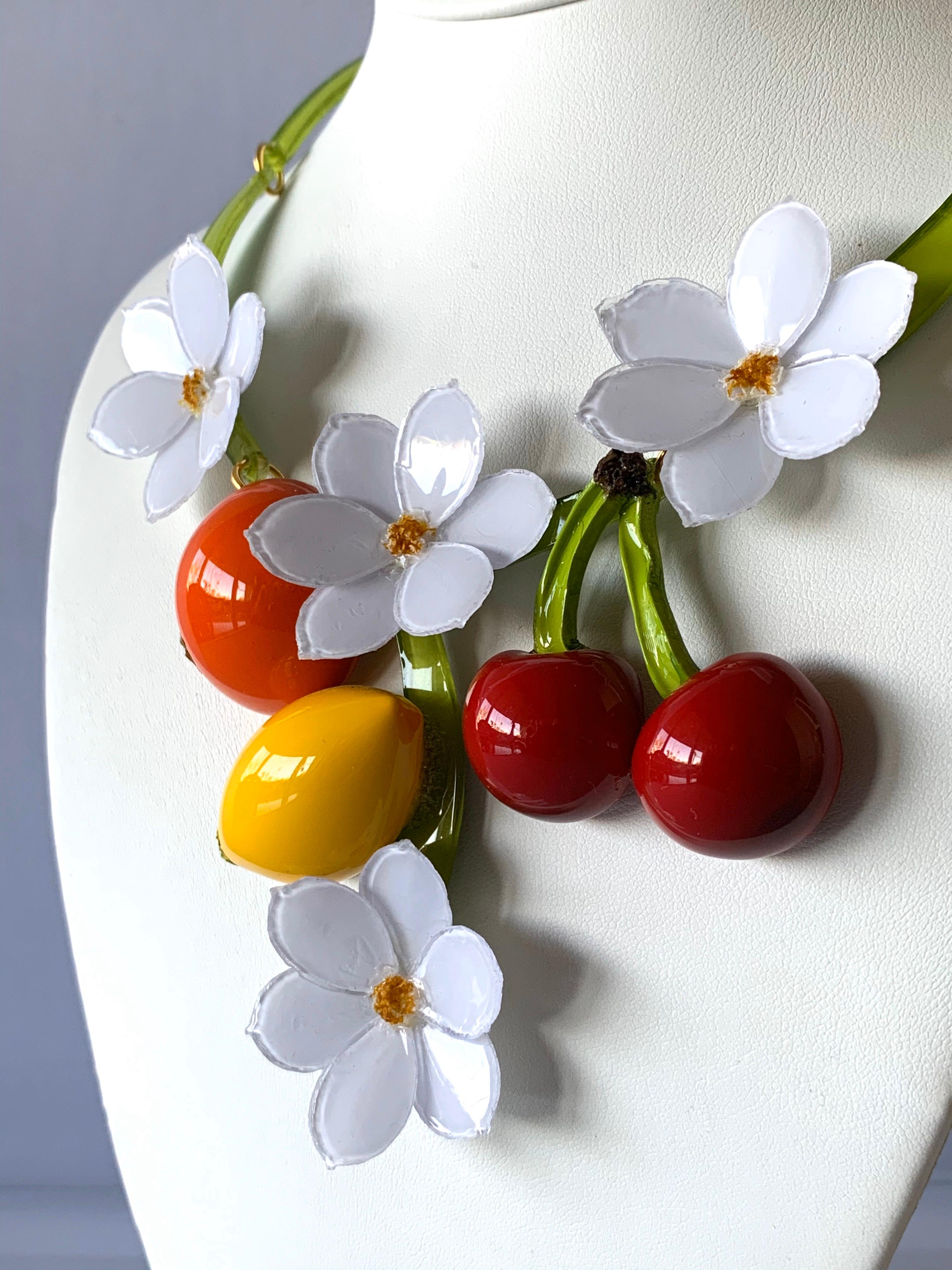 Women's Contemporary French Fruit and Flower Statement Necklace