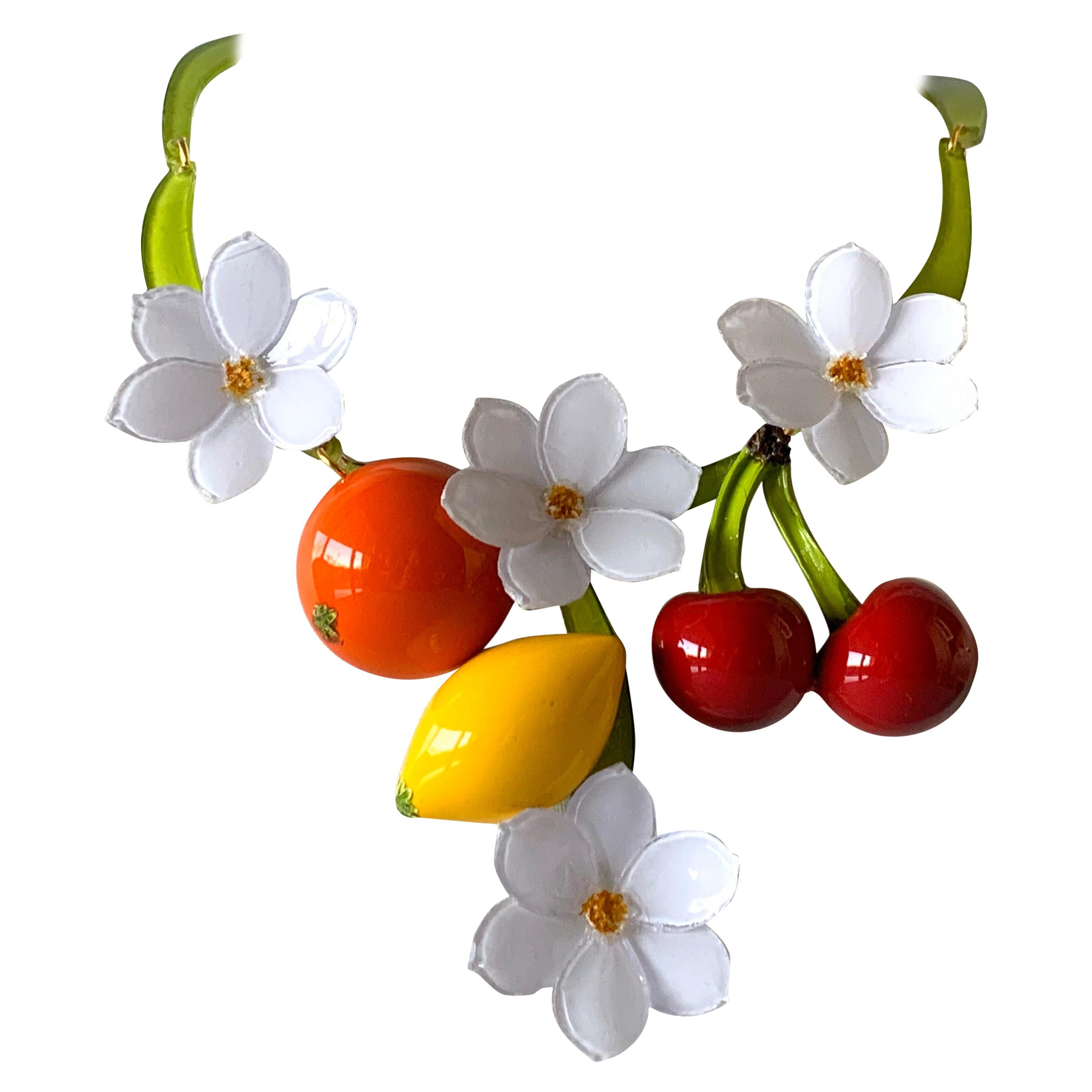 Contemporary French Fruit and Flower Statement Necklace