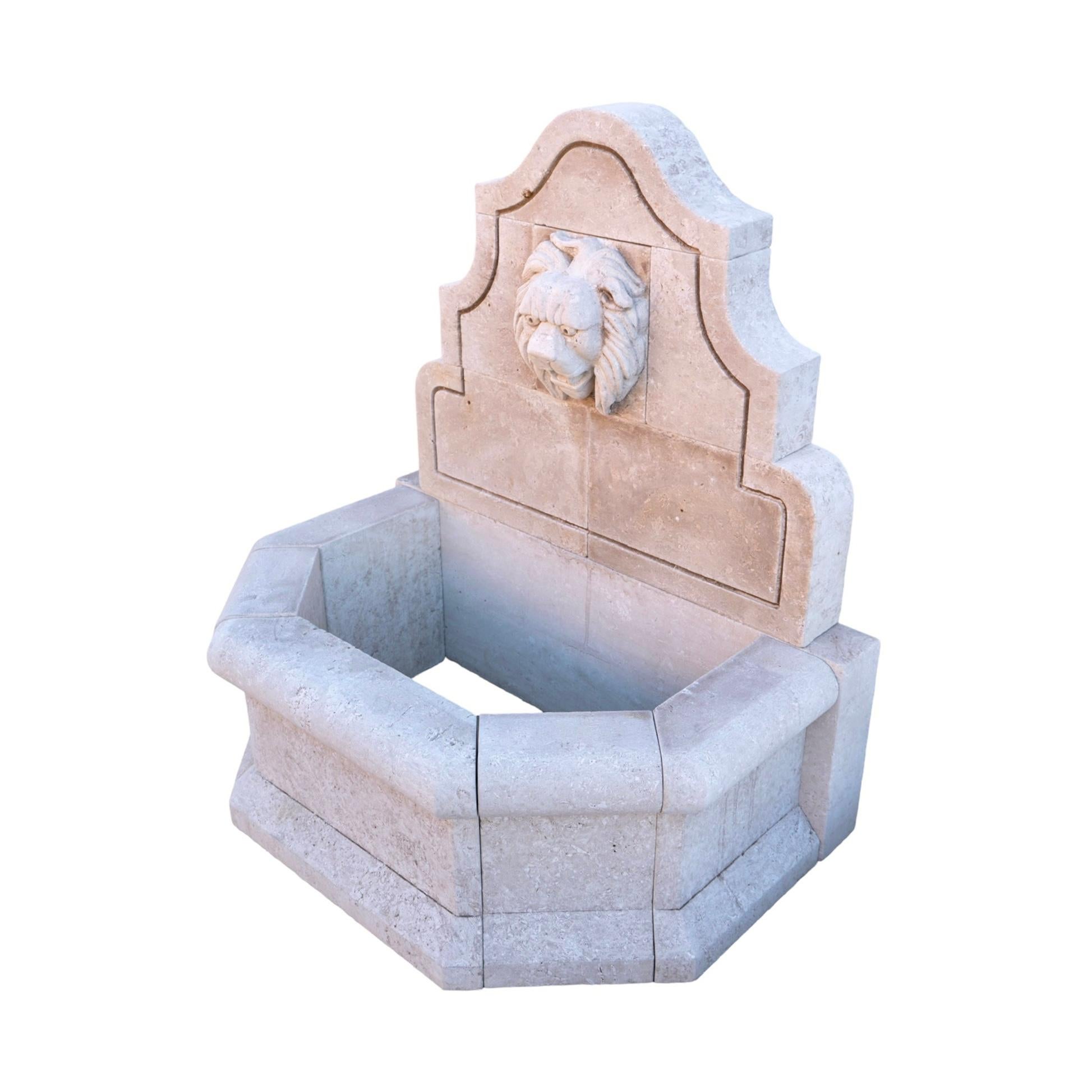 Contemporary French Limestone Lion Wall Fountain For Sale 2