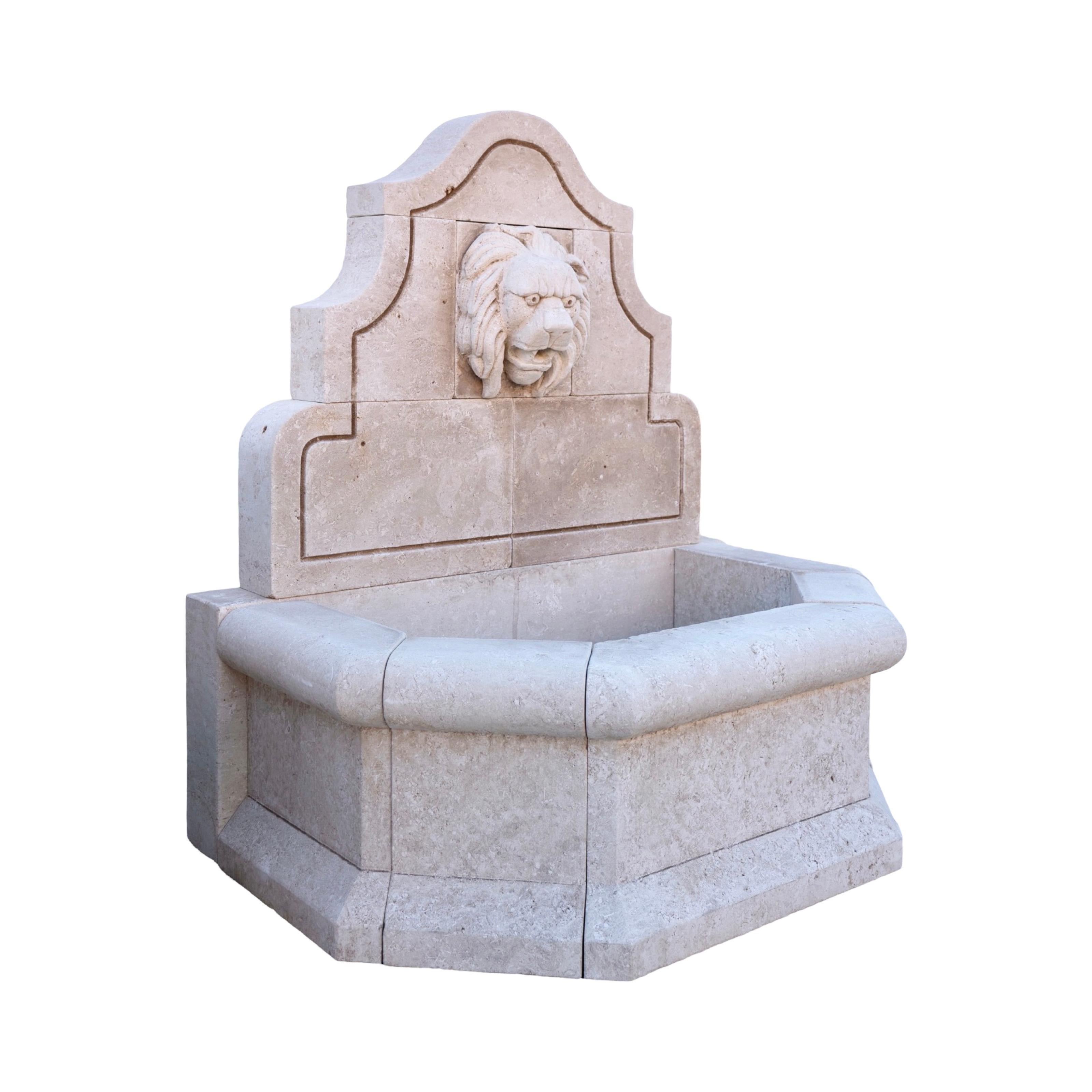 Contemporary French Limestone Lion Wall Fountain For Sale 3