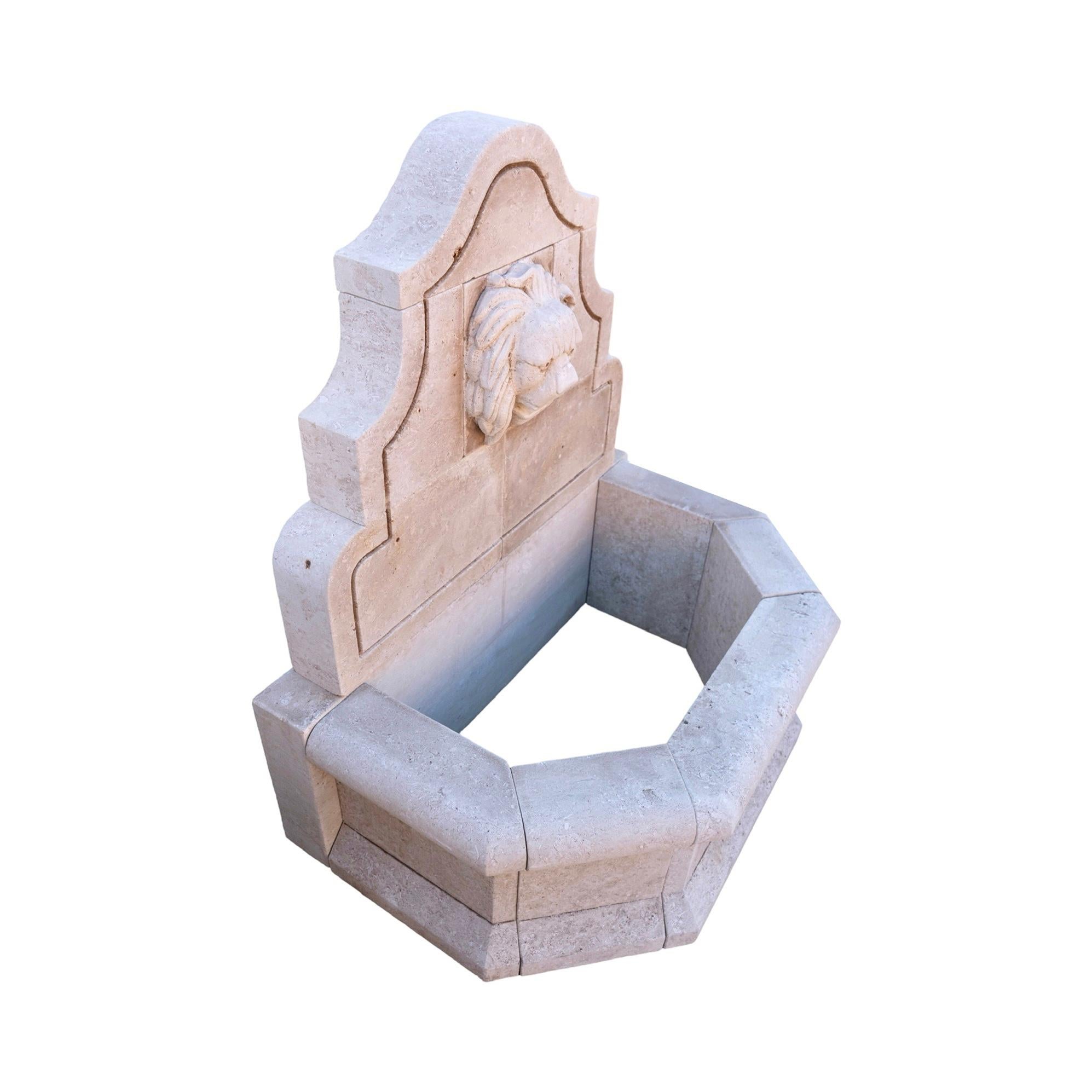 Contemporary French Limestone Lion Wall Fountain For Sale 4