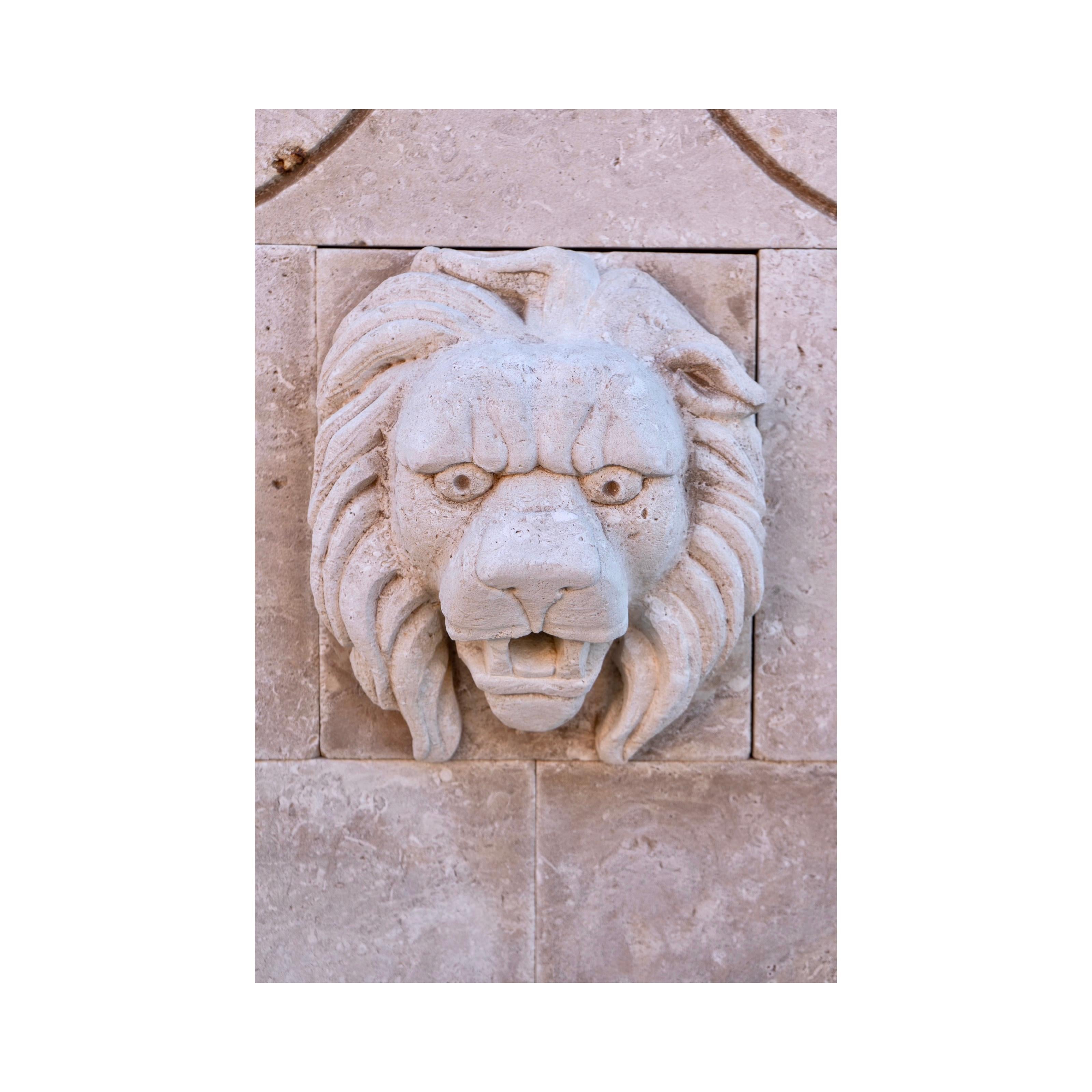 Contemporary French Limestone Lion Wall Fountain For Sale 9