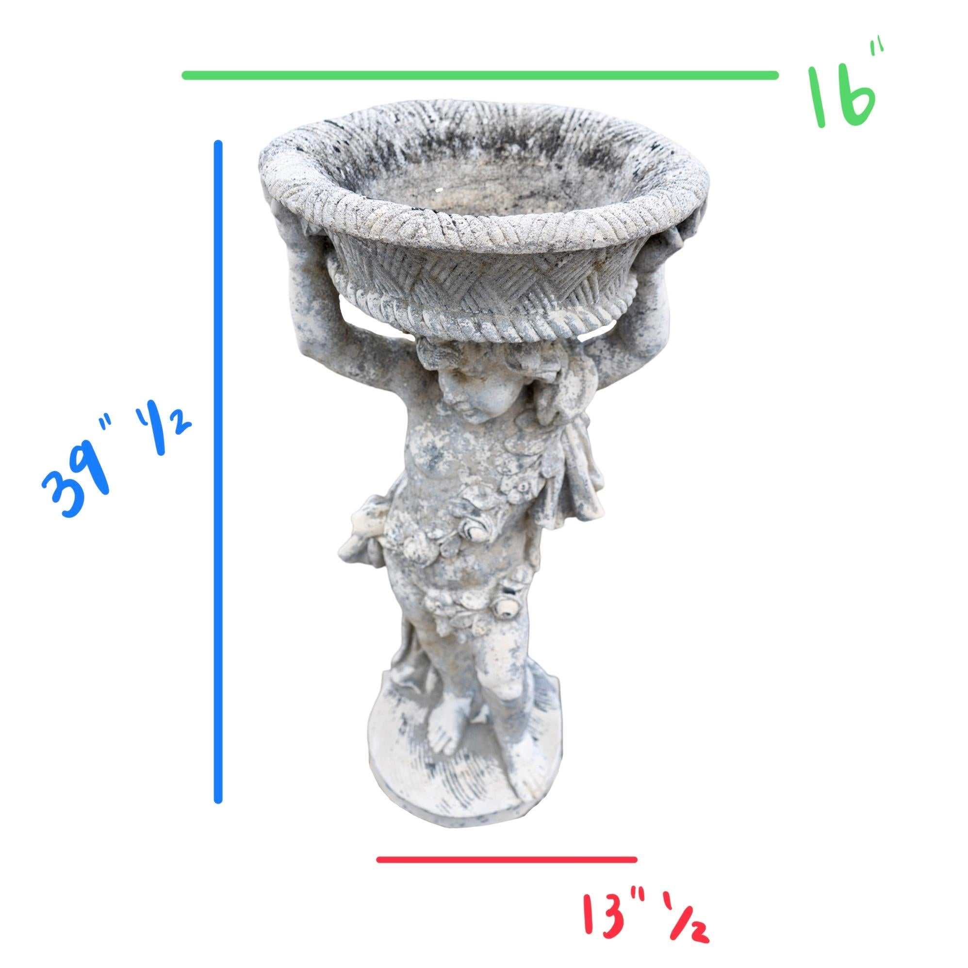 Contemporary French Limestone Putti Sculpture Planter For Sale 1