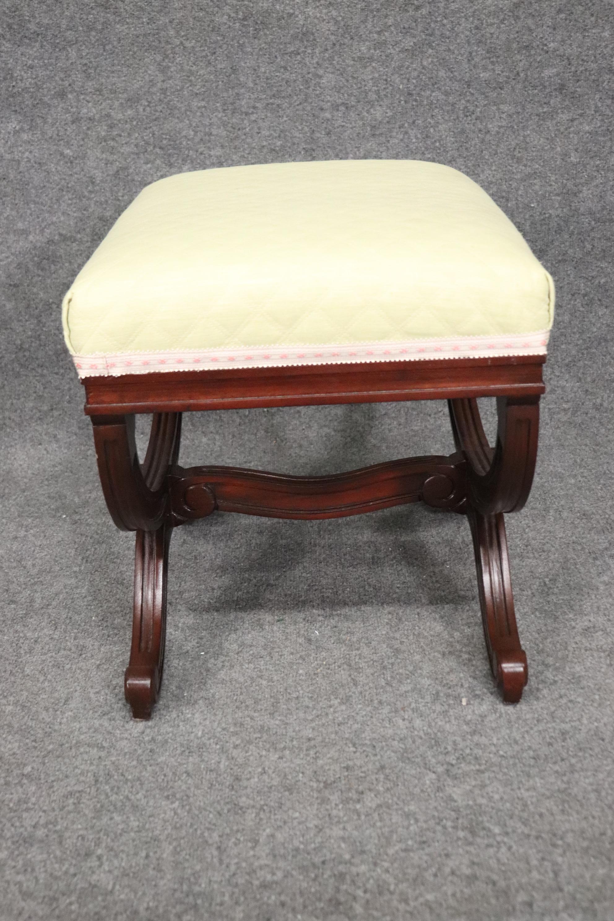 Walnut Contemporary French Louis XV Style Cerule Bench Stool
