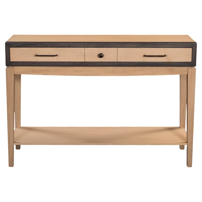 Contemporary French Oak Console, One Drawer Disguised as Three and One Shelf For Sale