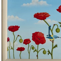 Óleo francés contemporáneo de Pájaros y amapolas de Ismail Olchen, 2005