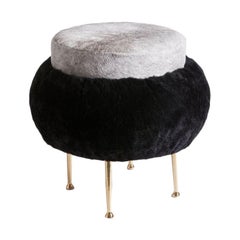Contemporary French Ottoman with Combination Cavalini and Scandinavian Shearling