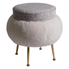 Contemporary French Ottoman with Combination Cavalini and Scandinavian Shearling