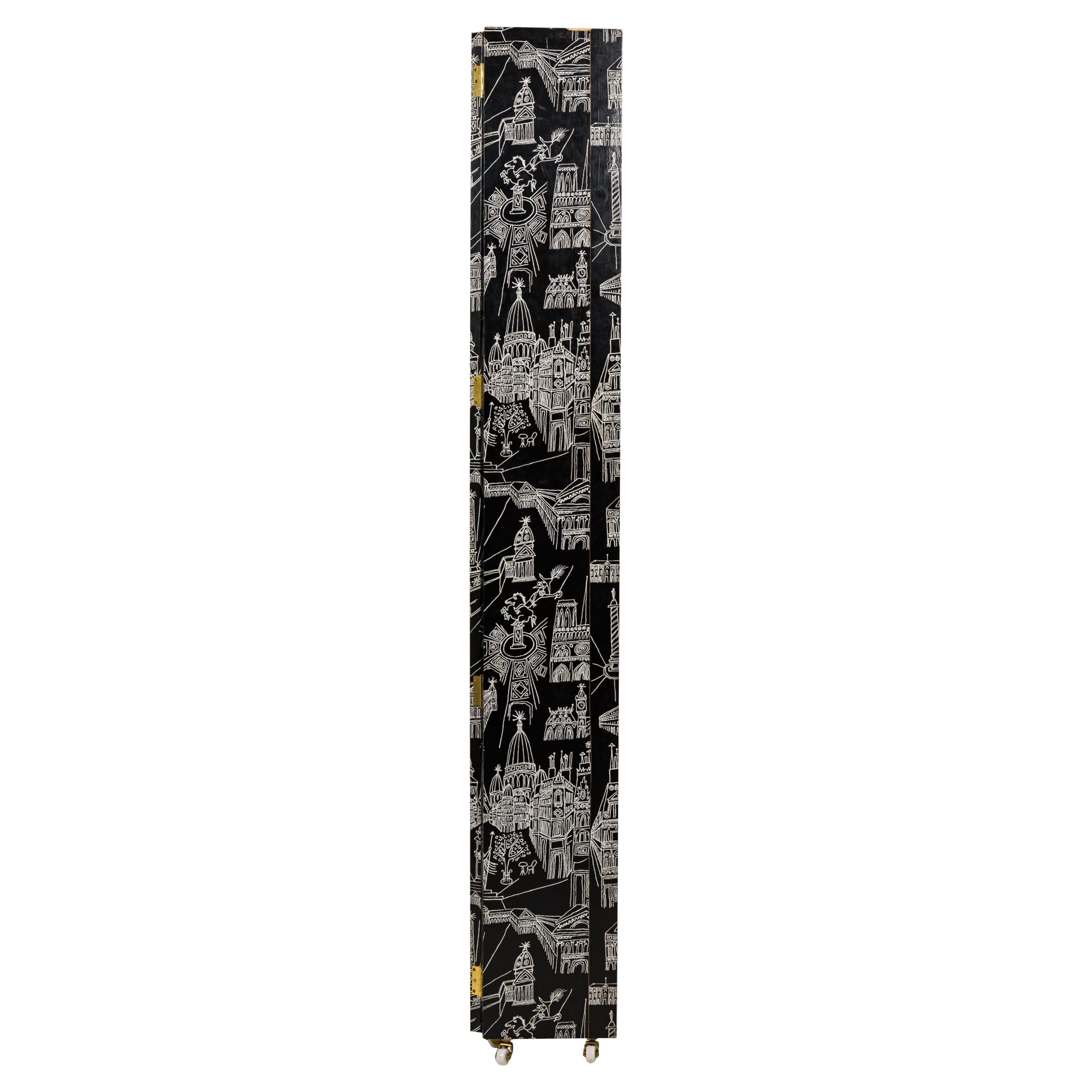 Contemporary French 'Piazza Prints' Schwarz-Weiß Rolling Screen