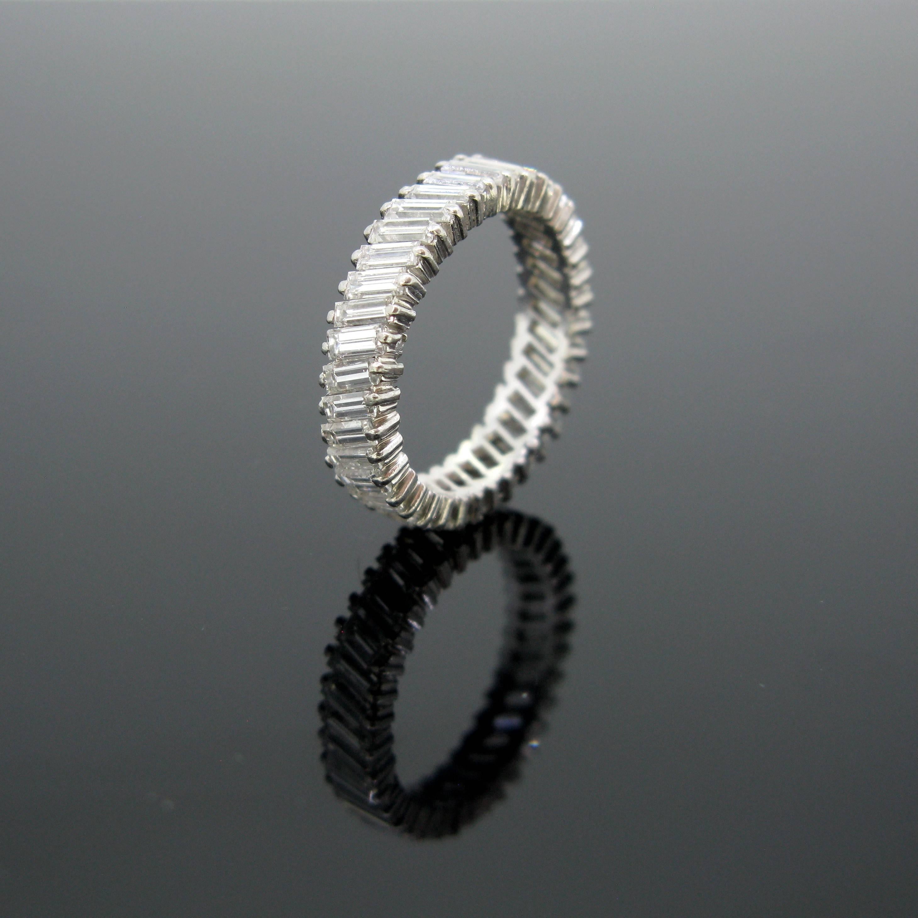 Contemporary French Platinum Diamond Tappers Baguette Eternity Band Ring In New Condition In London, GB