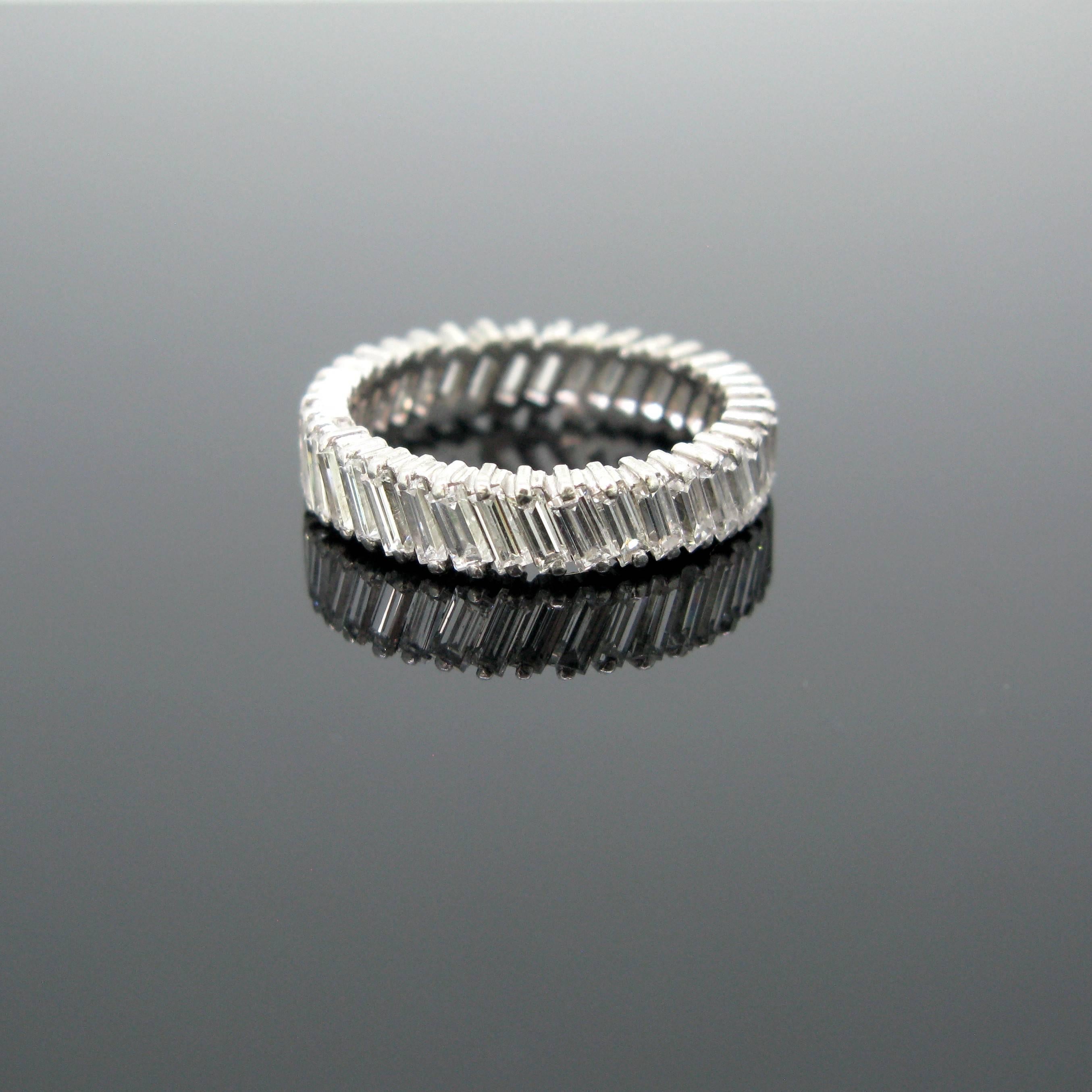 Women's or Men's Contemporary French Platinum Diamond Tappers Baguette Eternity Band Ring