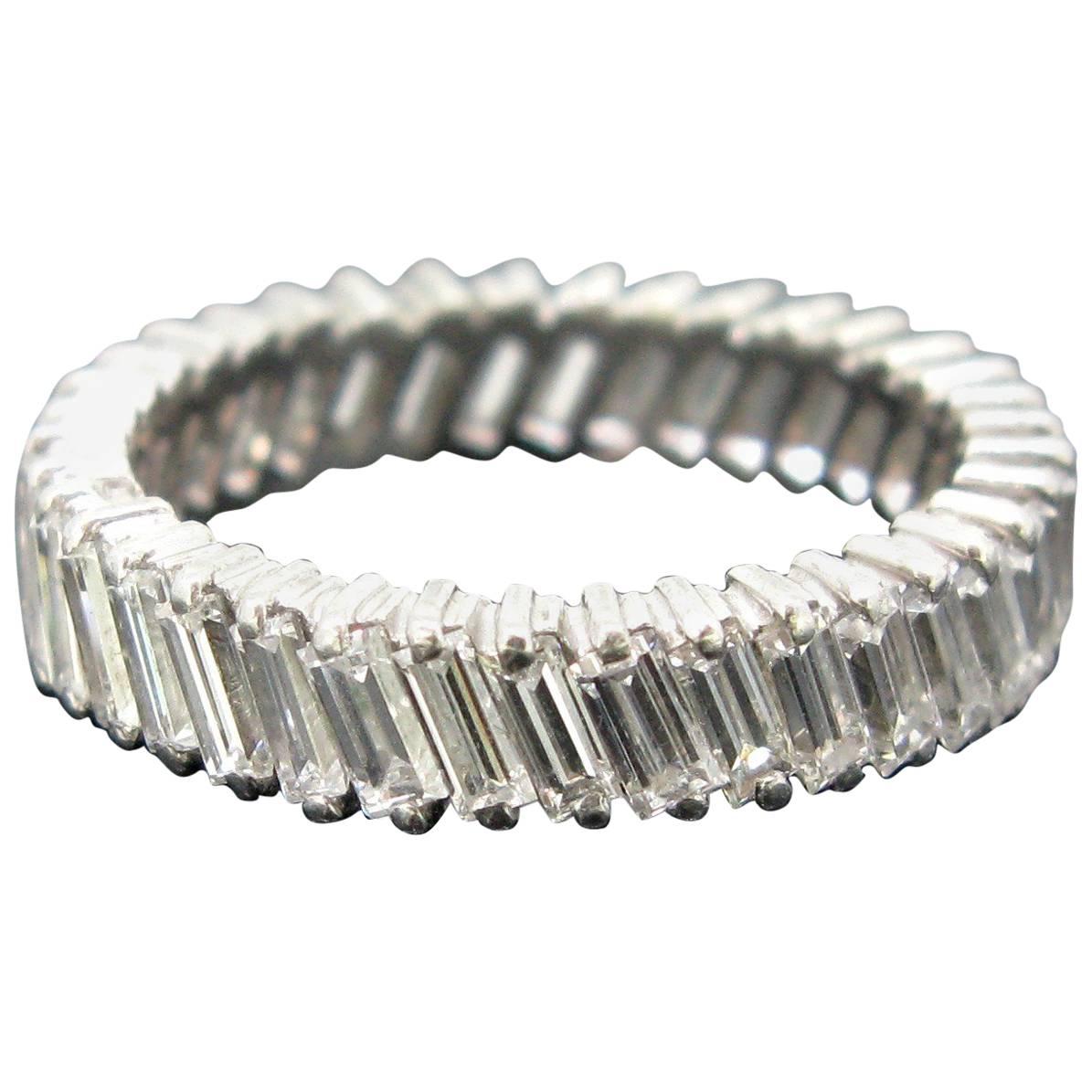 Contemporary French Platinum Diamond Tappers Baguette Eternity Band Ring