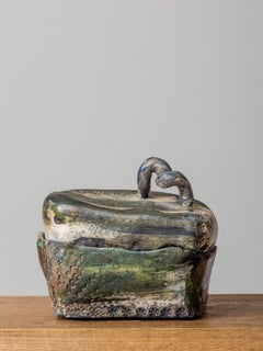 Contemporary French Raku Stoneware Sculptural Lidded Box, Wabi-Sabi Style