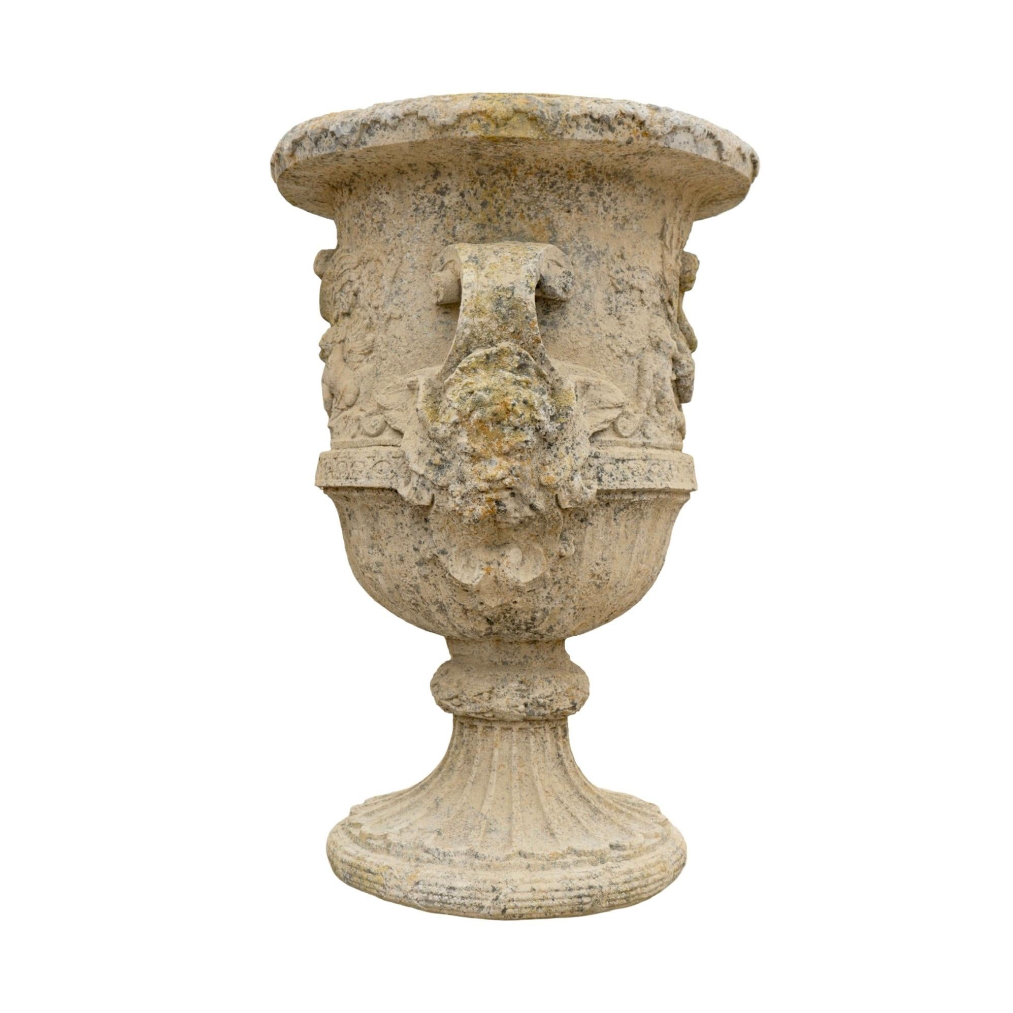 Contemporary French Reconstituted Stone Urn with Base For Sale 2