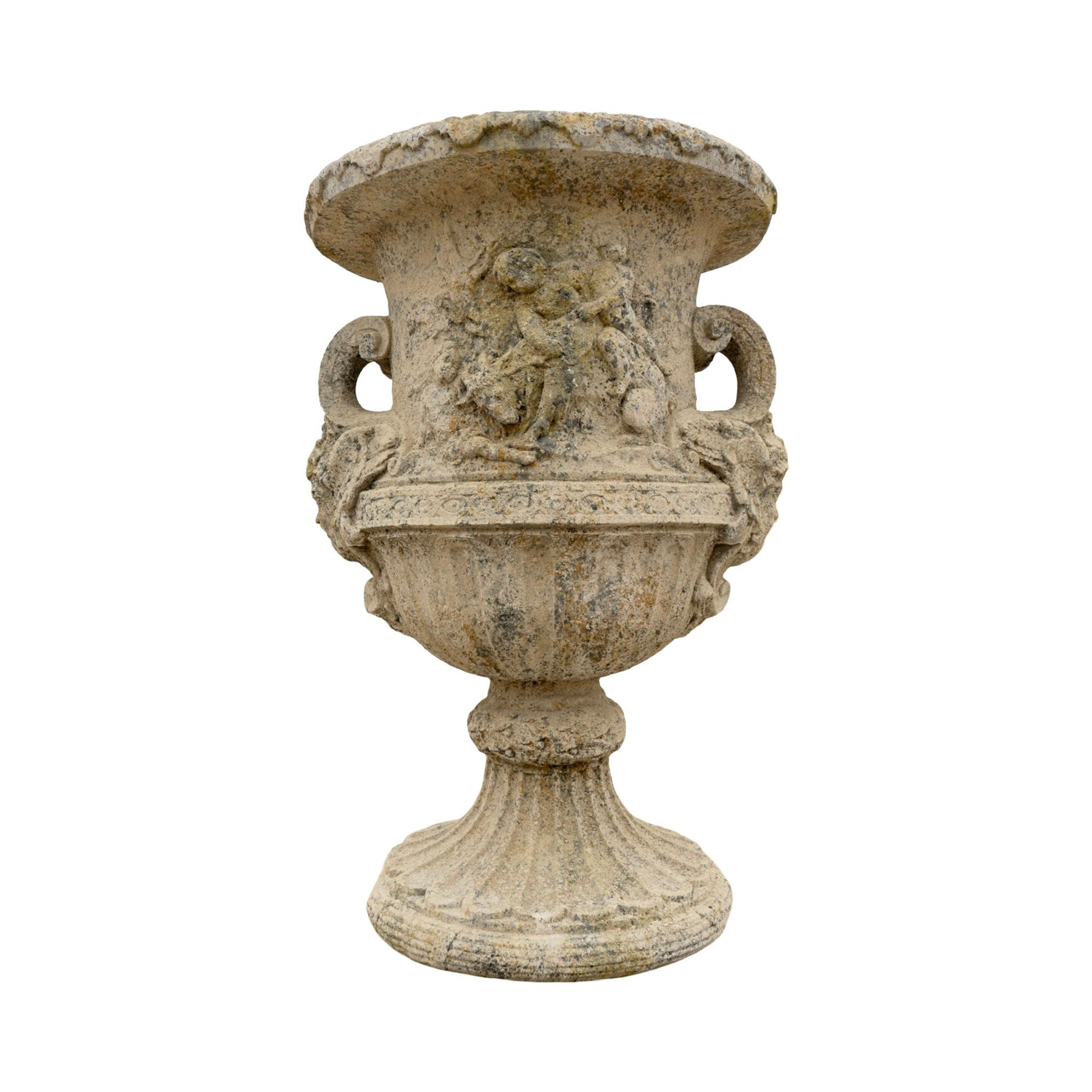Contemporary French Reconstituted Stone Urn with Base For Sale 3