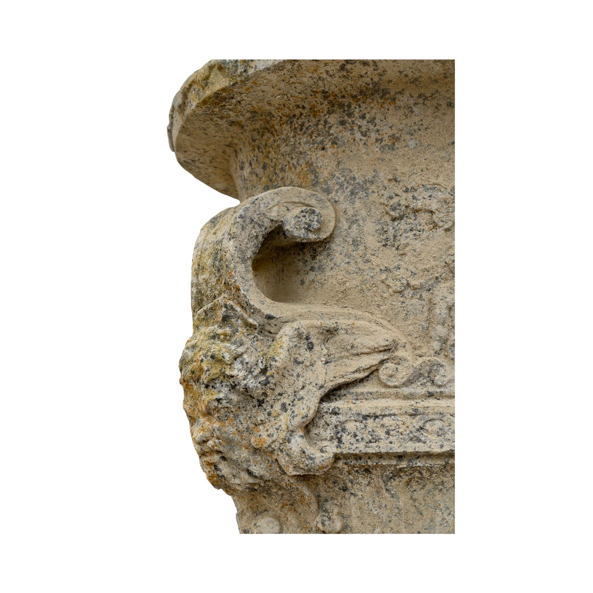 Contemporary French Reconstituted Stone Urn with Base For Sale 4