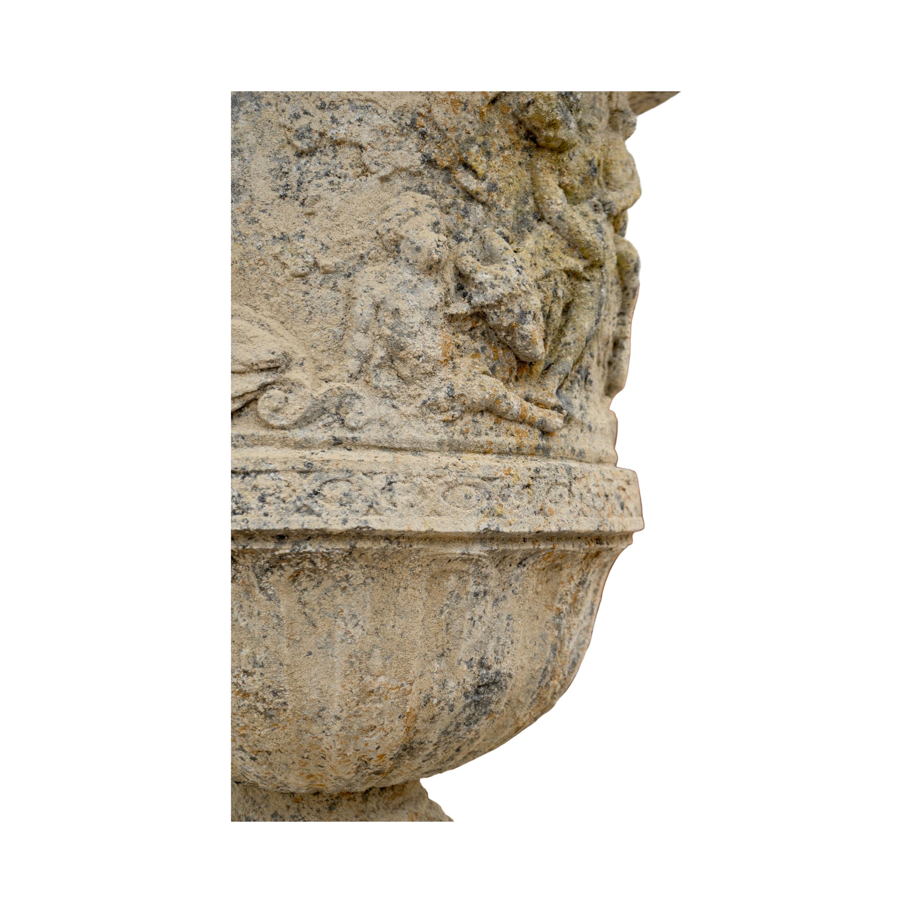 Contemporary French Reconstituted Stone Urn with Base For Sale 5