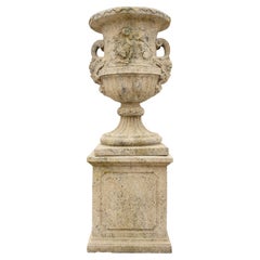 Contemporary French Reconstituted Stone Urn with Base
