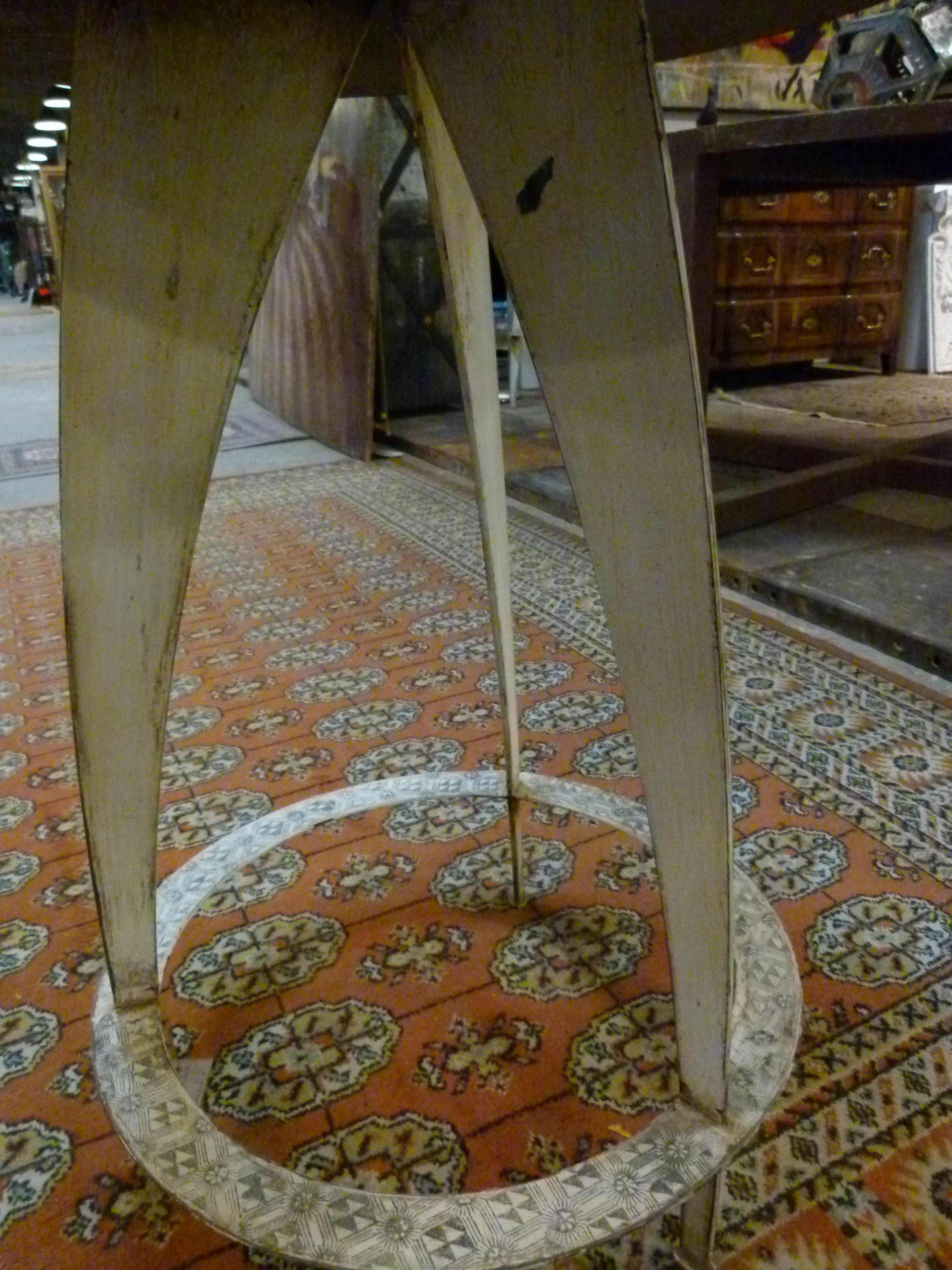 Modern Contemporary French Round Iron Side Table, Painted with a Blue White Pattern