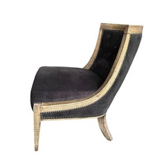 Contemporary French Style Oak Slipper Lounge Chair with Upholstered