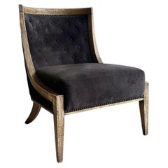 Contemporary French Style Oak Slipper Lounge Chair with Upholstered